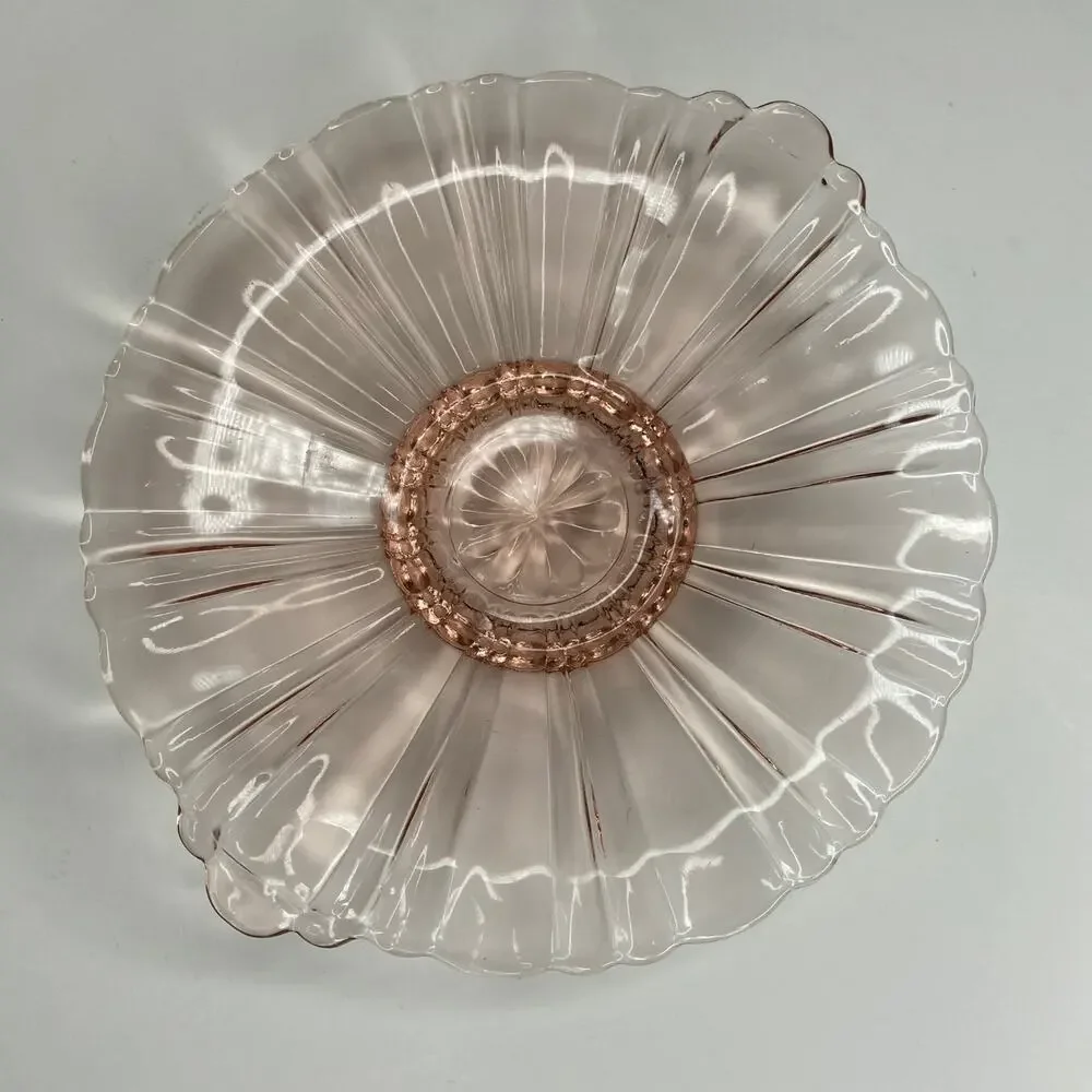Vintage Circle Shaped Pink Depression Era Glass Dish